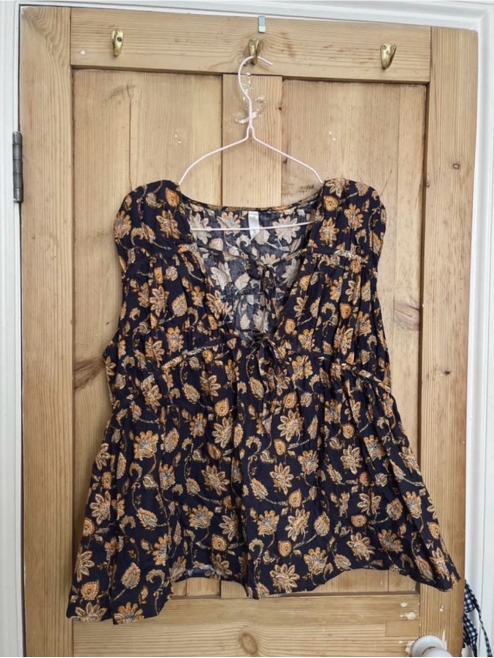 Mango Navy Floral Sleeveless Tie-Front Blouse